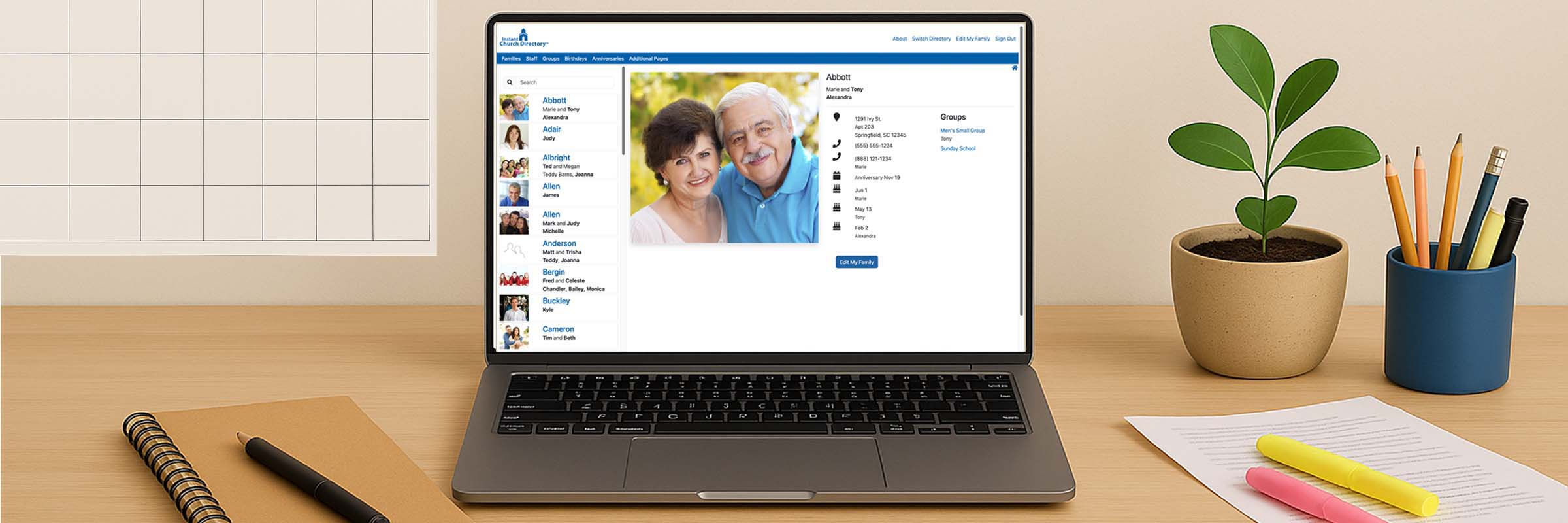 Member profile view in Instant Church Directory on desktop